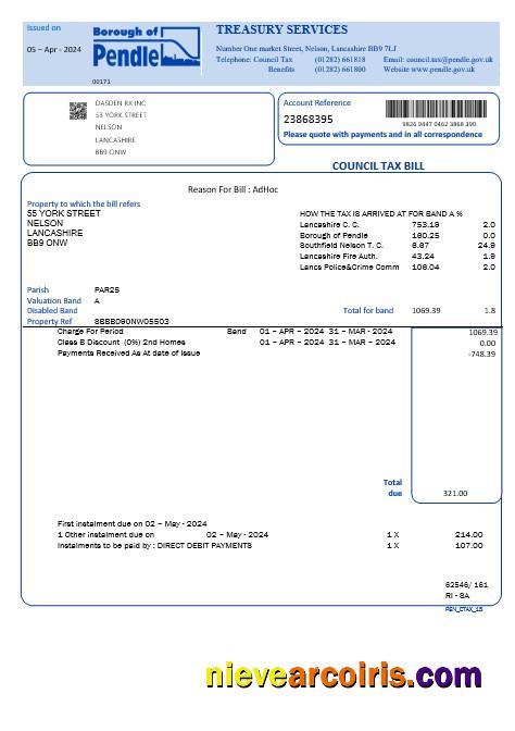 United Kingdom Borough of Pendle council tax business utility bill